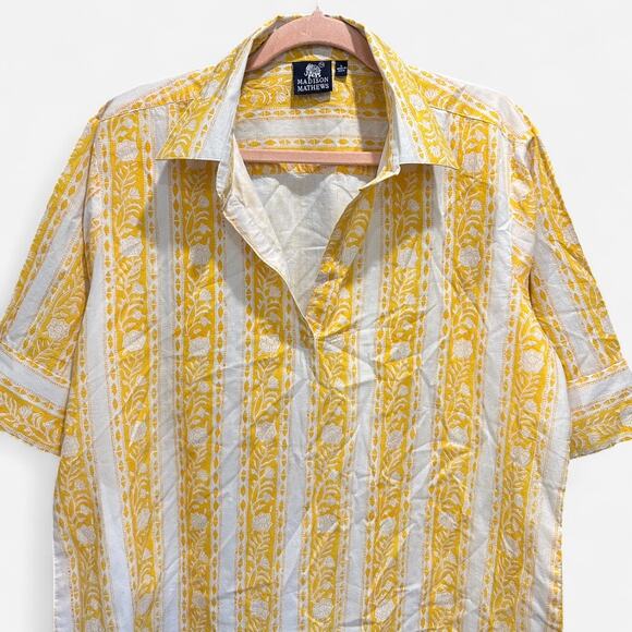 Madison Matthews 100% Cotton Coastal Shirt Dress Yellow White Resort Wear Beach - Picture 9 of 11